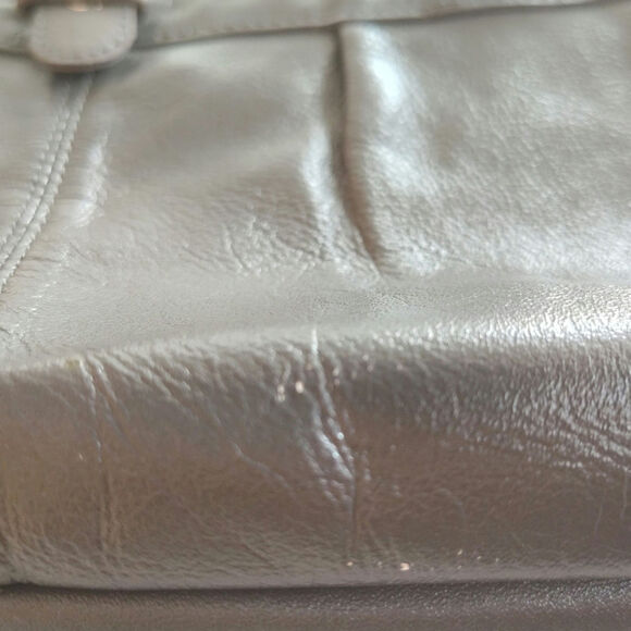 Leather Vintage Gray Pleated Shoulder Bag Two Handles Zip Top Purse Handbag - Picture 8 of 8